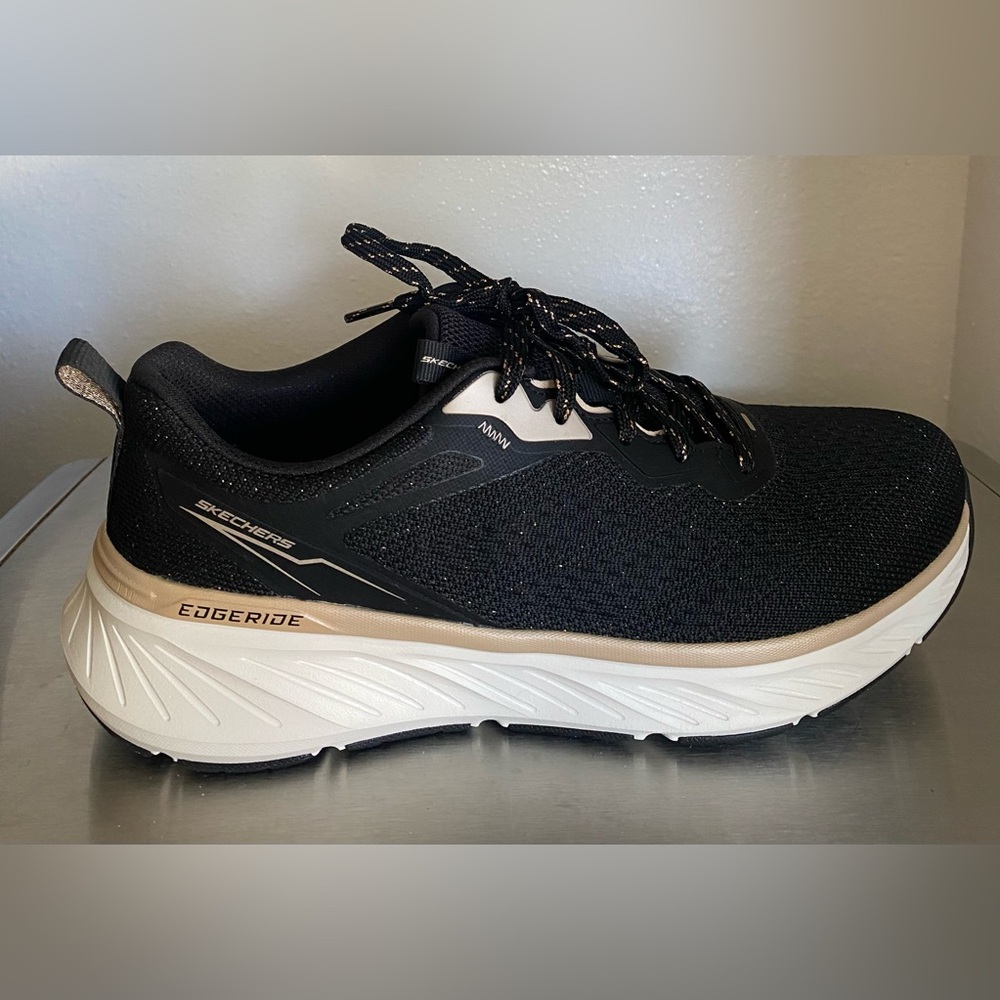 SKECHERS.. EDGERIDGE WOMENS EDGERIDGE BLACK AND GOLD SNEAKERS - Picture 7 of 16